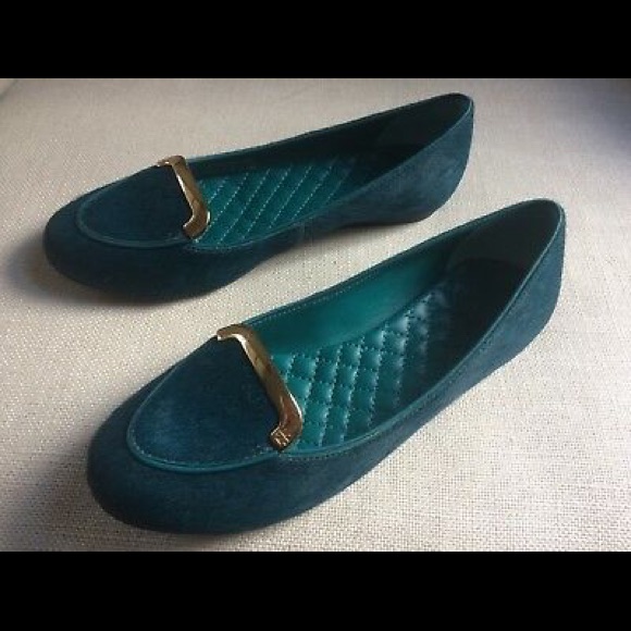 Tory Burch Flats Ballet Loafers Blue 6 Calfhair